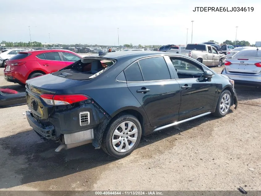 2020 Toyota Corolla Le VIN: JTDEPRAE6LJ034619 Lot: 40844544