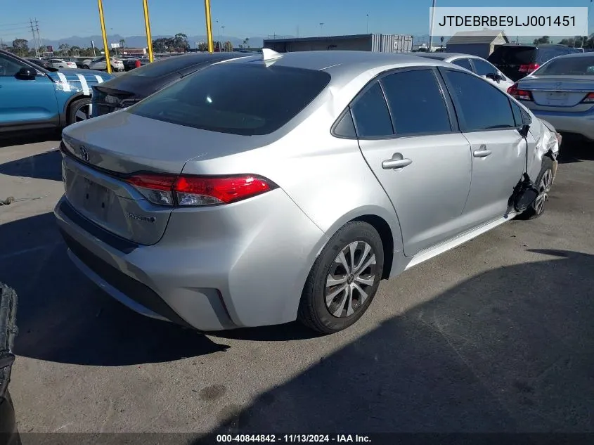 2020 Toyota Corolla Hybrid Le VIN: JTDEBRBE9LJ001451 Lot: 40844842