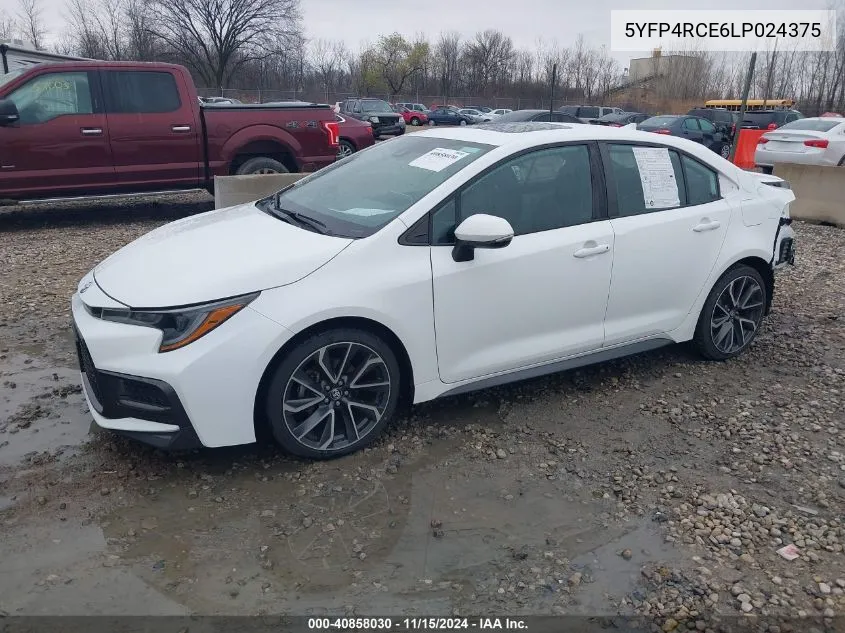 2020 Toyota Corolla Se VIN: 5YFP4RCE6LP024375 Lot: 40858030