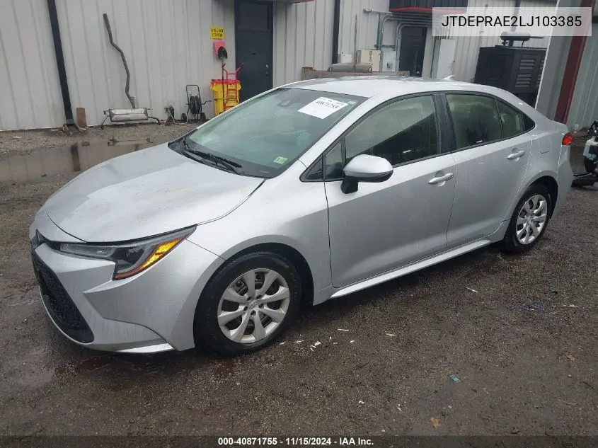 2020 Toyota Corolla Le VIN: JTDEPRAE2LJ103385 Lot: 40871755