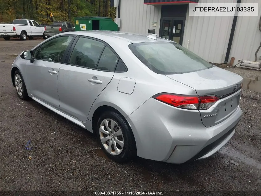 2020 Toyota Corolla Le VIN: JTDEPRAE2LJ103385 Lot: 40871755