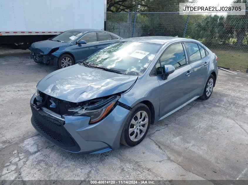 2020 Toyota Corolla Le VIN: JTDEPRAE2LJ028705 Lot: 40874120