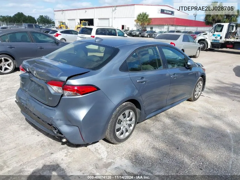 2020 Toyota Corolla Le VIN: JTDEPRAE2LJ028705 Lot: 40874120