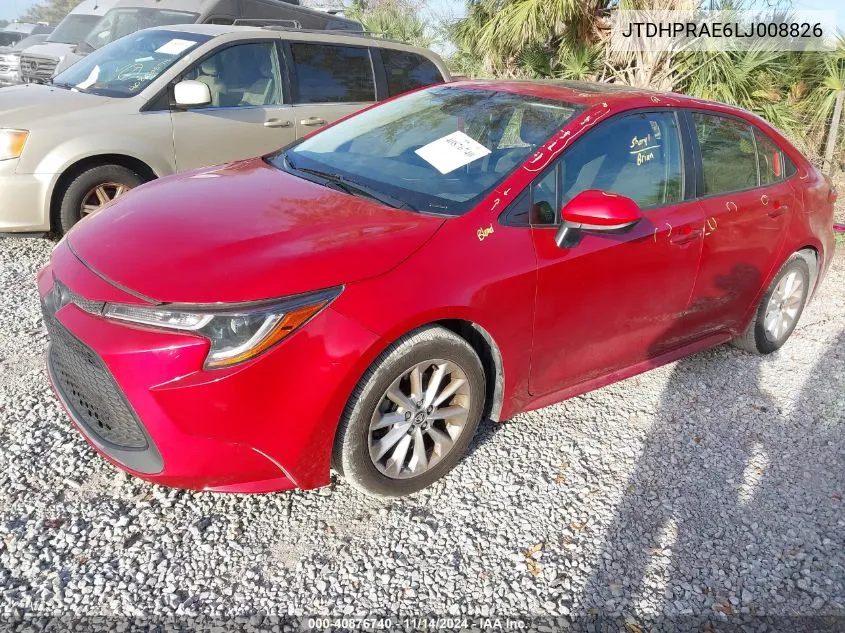 2020 Toyota Corolla Le VIN: JTDHPRAE6LJ008826 Lot: 40876740