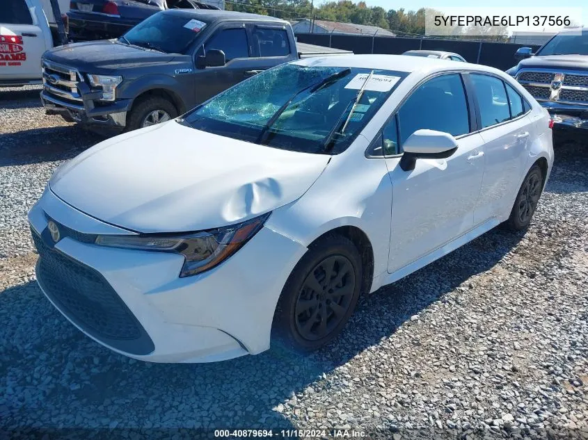 2020 Toyota Corolla Le VIN: 5YFEPRAE6LP137566 Lot: 40879694