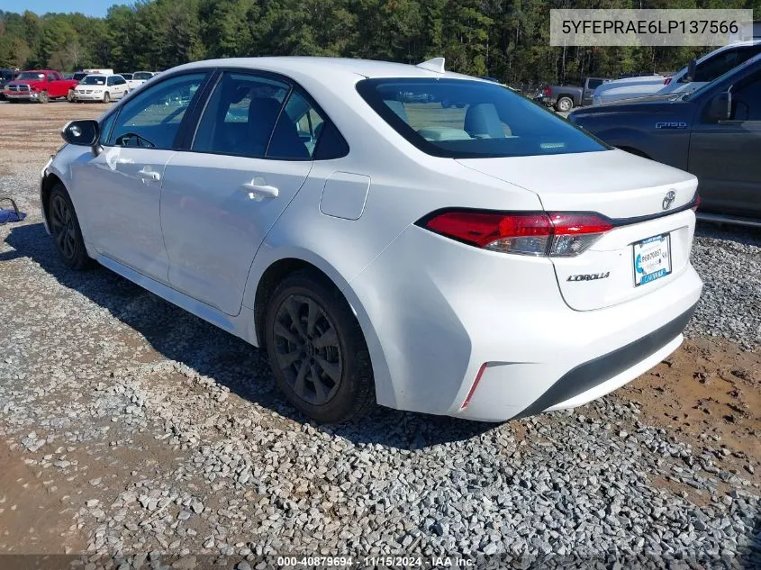 2020 Toyota Corolla Le VIN: 5YFEPRAE6LP137566 Lot: 40879694