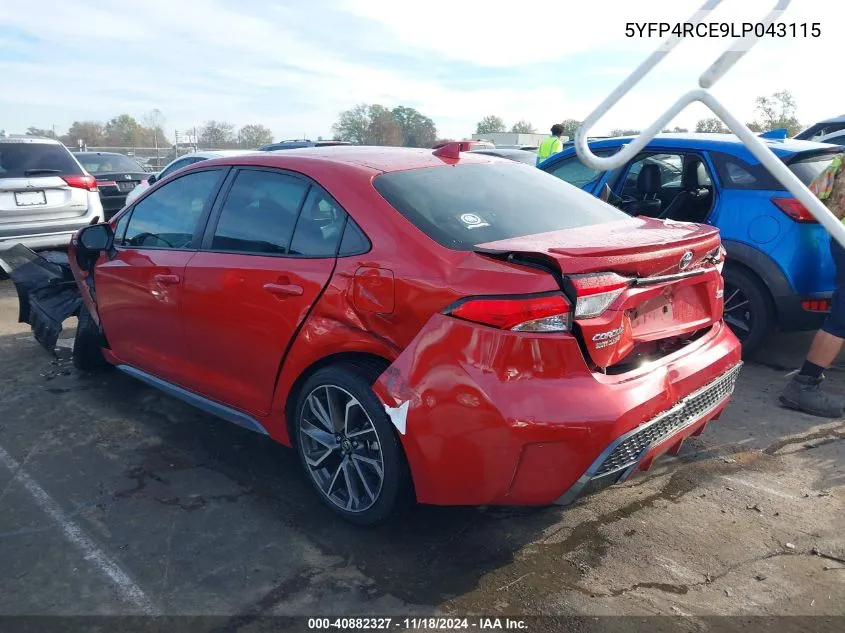 2020 Toyota Corolla Se VIN: 5YFP4RCE9LP043115 Lot: 40882327