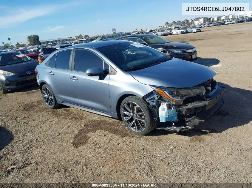 2020 Toyota Corolla Se VIN: JTDS4RCE6LJ047802 Lot: 40893534