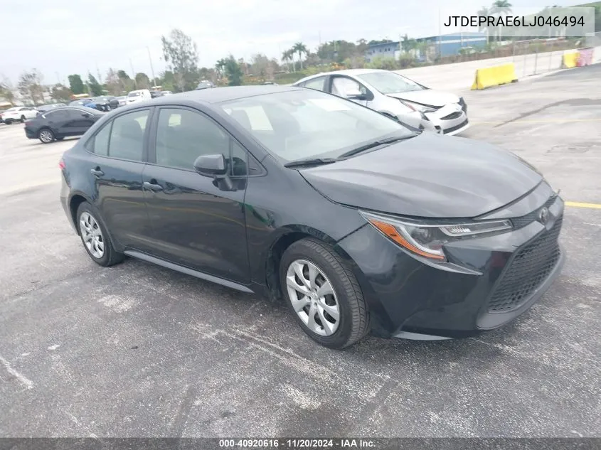 2020 Toyota Corolla Le VIN: JTDEPRAE6LJ046494 Lot: 40920616