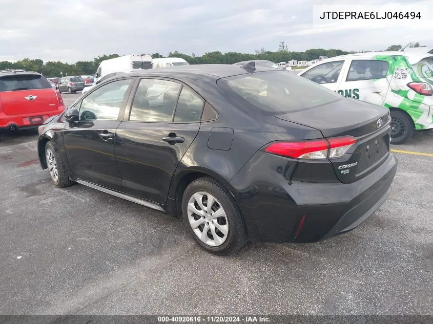 2020 Toyota Corolla Le VIN: JTDEPRAE6LJ046494 Lot: 40920616