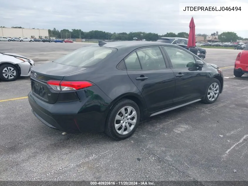 2020 Toyota Corolla Le VIN: JTDEPRAE6LJ046494 Lot: 40920616