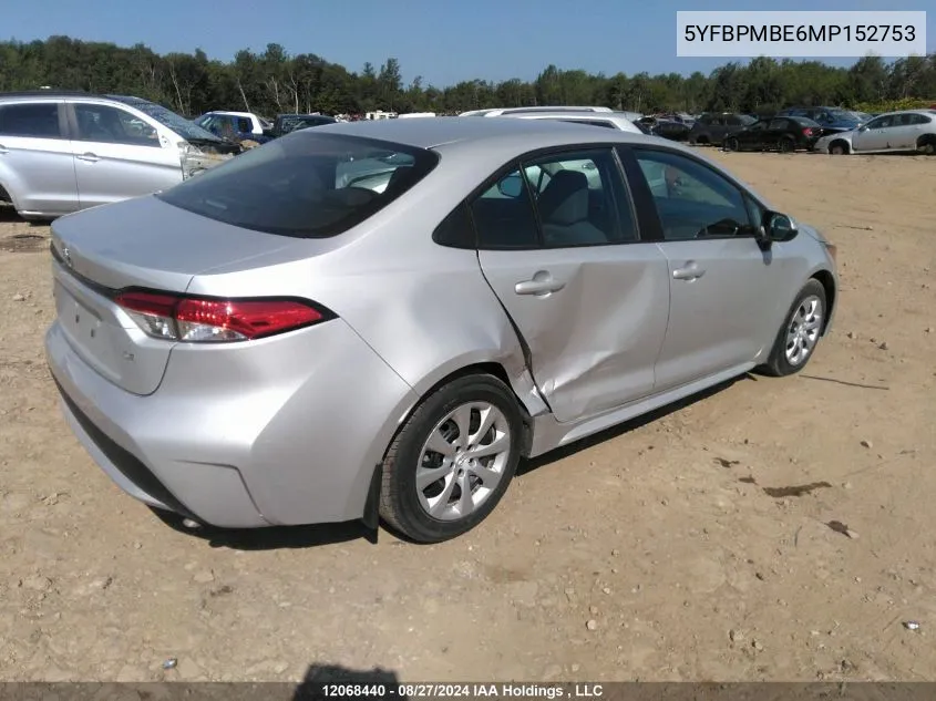 2021 Toyota Corolla Le VIN: 5YFBPMBE6MP152753 Lot: 12068440