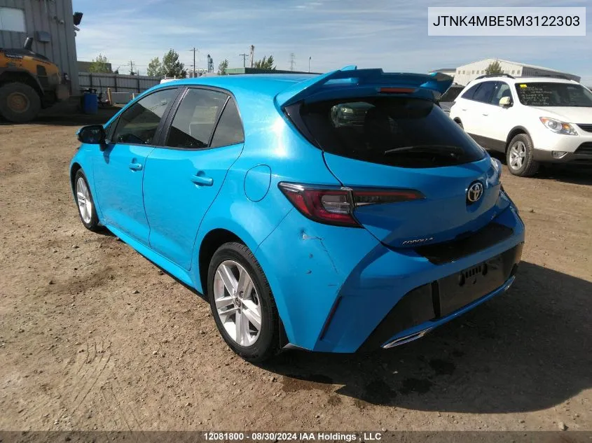 2021 Toyota Corolla Se VIN: JTNK4MBE5M3122303 Lot: 12081800