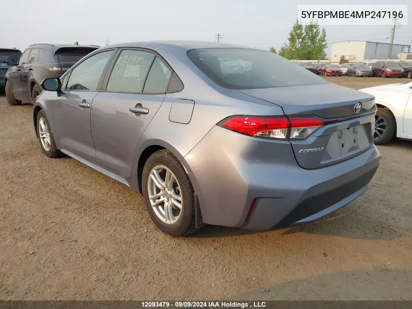 2021 Toyota Corolla Le VIN: 5YFBPMBE4MP247196 Lot: 12093479