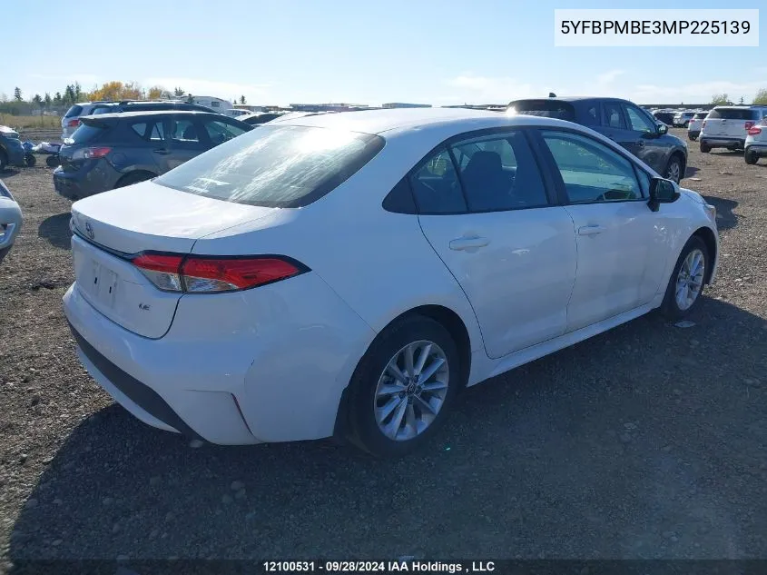 2021 Toyota Corolla Le VIN: 5YFBPMBE3MP225139 Lot: 12100531