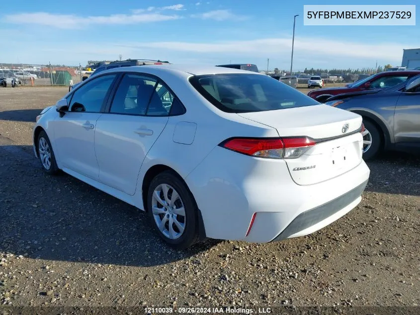 2021 Toyota Corolla Le VIN: 5YFBPMBEXMP237529 Lot: 12110039