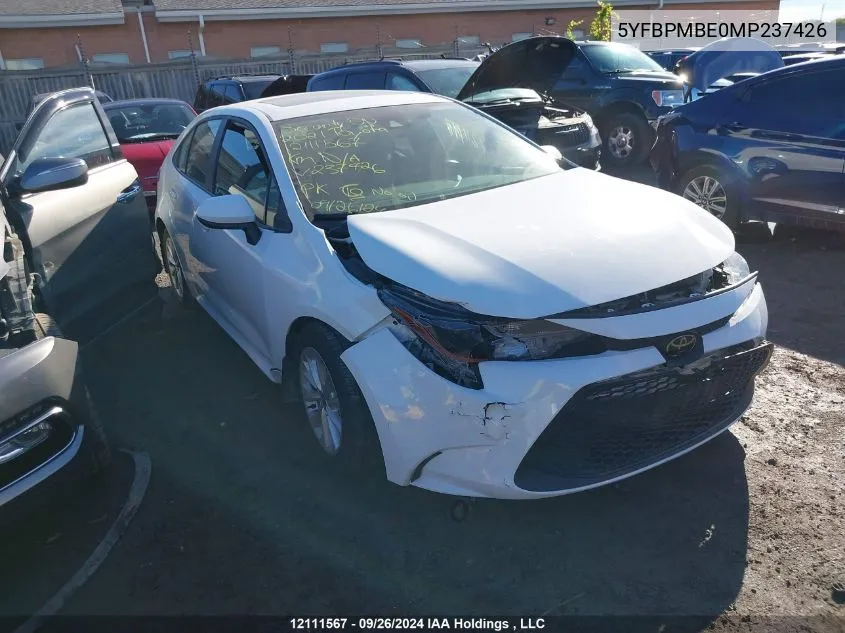 2021 Toyota Corolla Le VIN: 5YFBPMBE0MP237426 Lot: 12111567