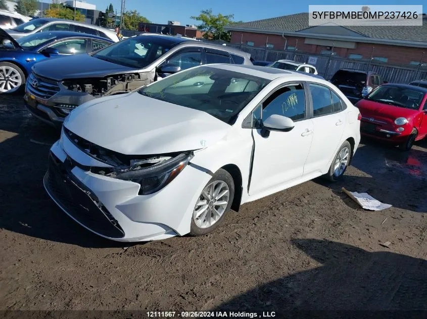 2021 Toyota Corolla Le VIN: 5YFBPMBE0MP237426 Lot: 12111567