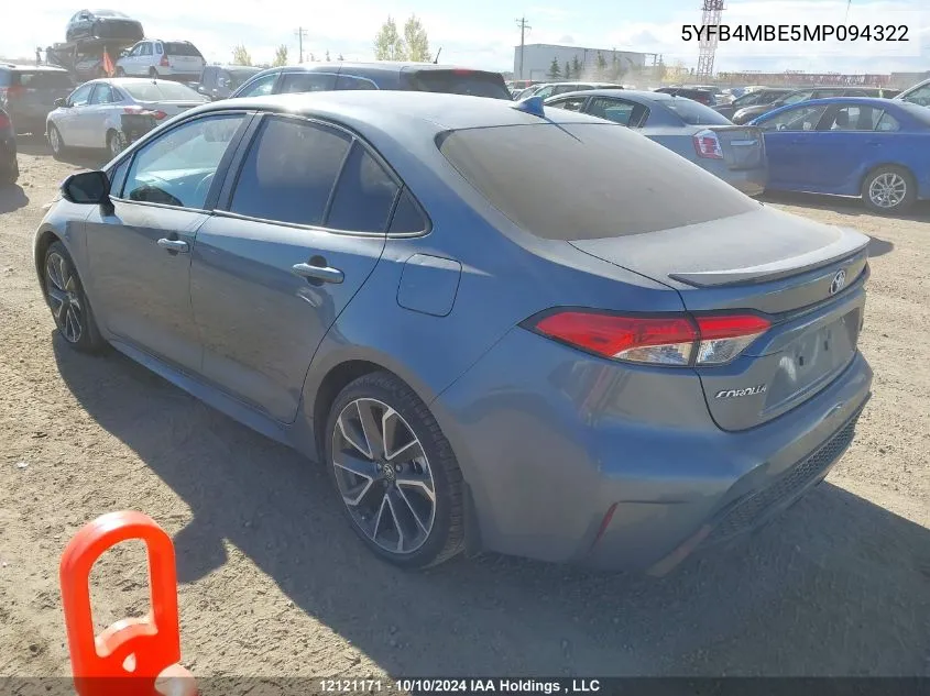 2021 Toyota Corolla Se VIN: 5YFB4MBE5MP094322 Lot: 12121171