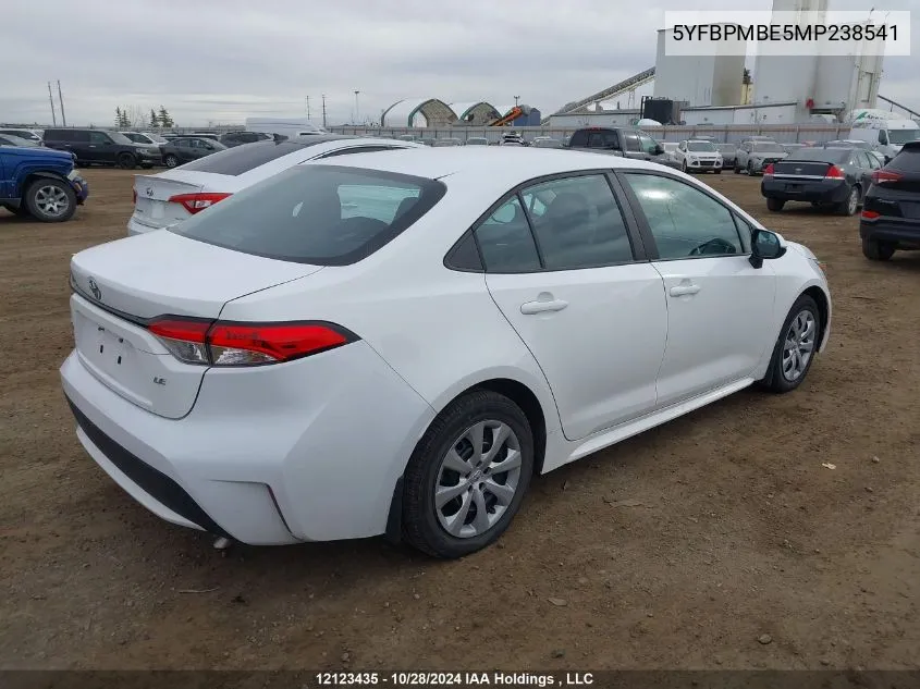 2021 Toyota Corolla Le VIN: 5YFBPMBE5MP238541 Lot: 12123435