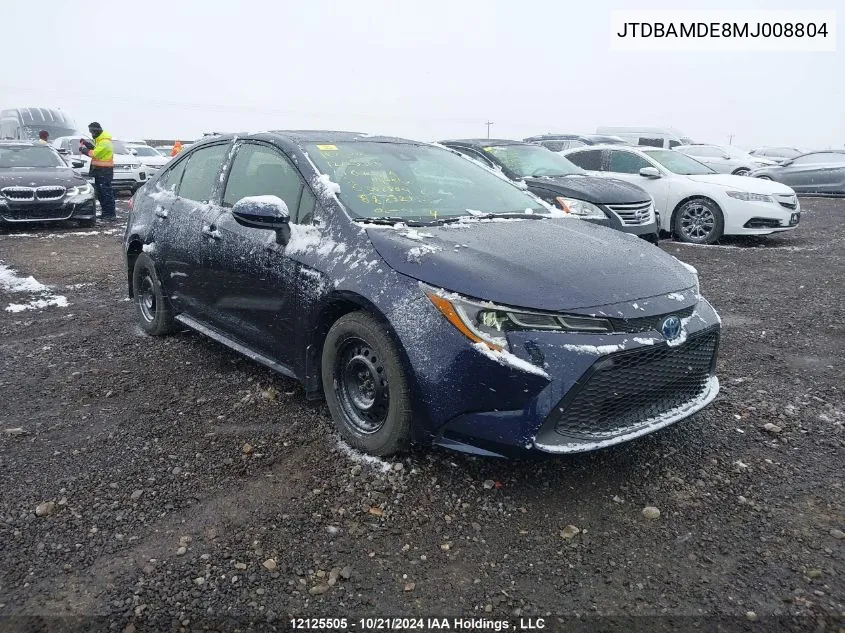 2021 Toyota Corolla Hybrid Base W/Li Battery VIN: JTDBAMDE8MJ008804 Lot: 12125505