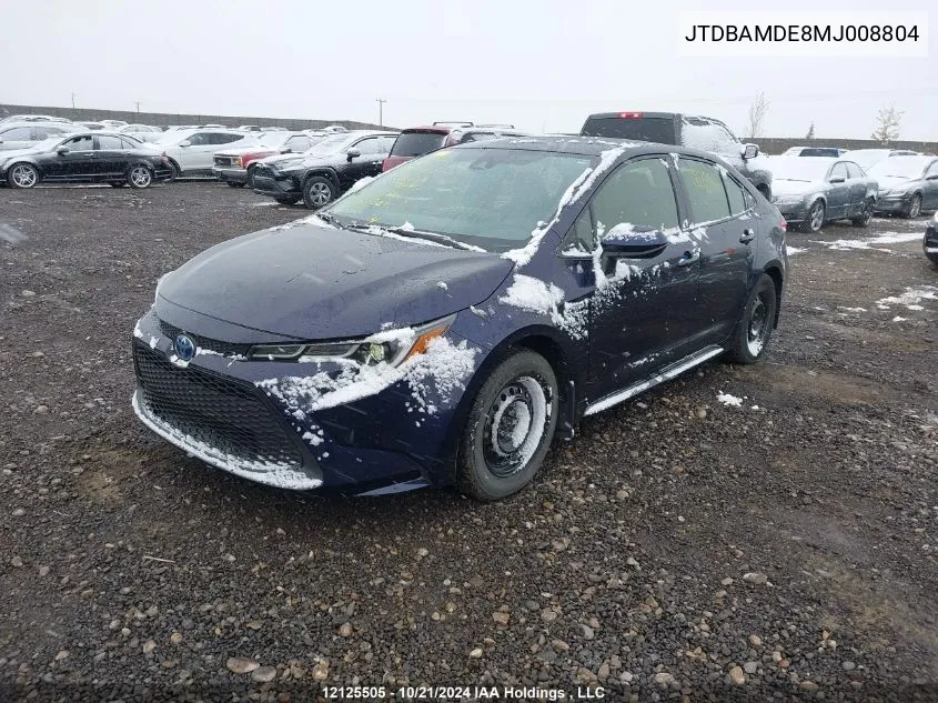 2021 Toyota Corolla Hybrid Base W/Li Battery VIN: JTDBAMDE8MJ008804 Lot: 12125505