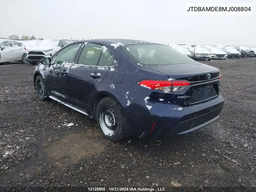 2021 Toyota Corolla Hybrid Base W/Li Battery VIN: JTDBAMDE8MJ008804 Lot: 12125505