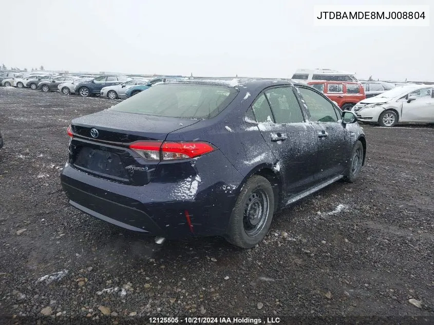 2021 Toyota Corolla Hybrid Base W/Li Battery VIN: JTDBAMDE8MJ008804 Lot: 12125505