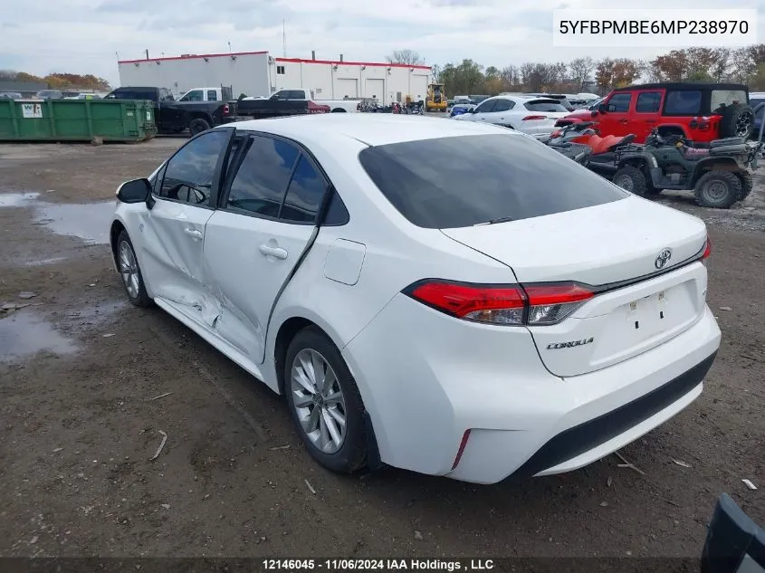 2021 Toyota Corolla VIN: 5YFBPMBE6MP238970 Lot: 12146045