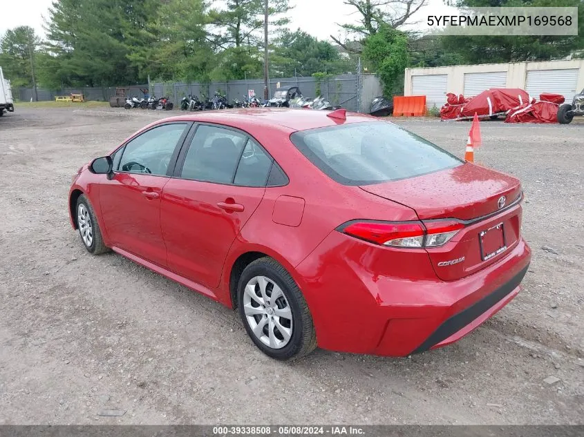 2021 Toyota Corolla Le VIN: 5YFEPMAEXMP169568 Lot: 39338508