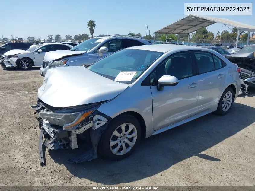 2021 Toyota Corolla Le VIN: 5YFEPMAE3MP224328 Lot: 39394834