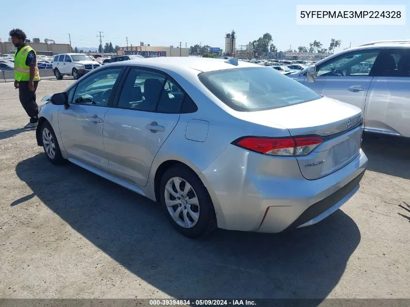 2021 Toyota Corolla Le VIN: 5YFEPMAE3MP224328 Lot: 39394834