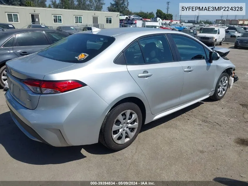 2021 Toyota Corolla Le VIN: 5YFEPMAE3MP224328 Lot: 39394834