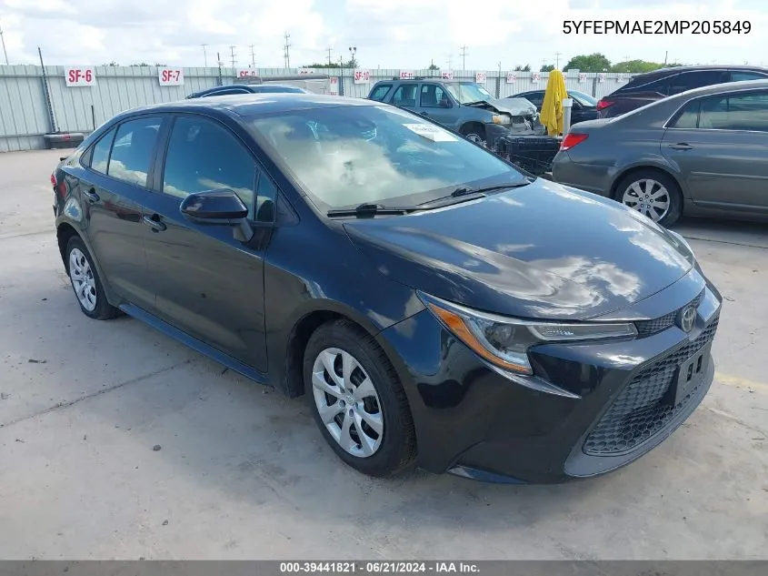 2021 Toyota Corolla Le VIN: 5YFEPMAE2MP205849 Lot: 39441821