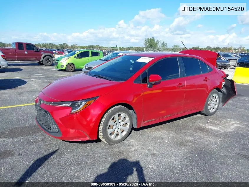 2021 Toyota Corolla Le VIN: JTDEPMAE0MJ154520 Lot: 39450389