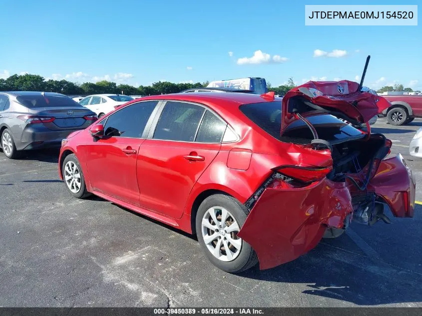 JTDEPMAE0MJ154520 2021 Toyota Corolla Le