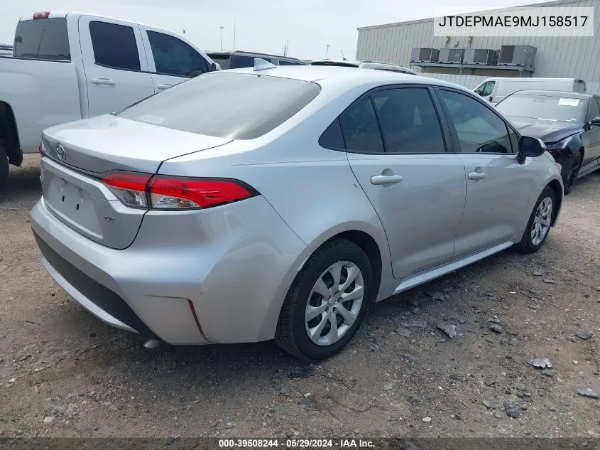 2021 Toyota Corolla Le VIN: JTDEPMAE9MJ158517 Lot: 39508244