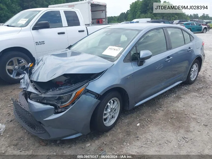 2021 Toyota Corolla Hybrid Le VIN: JTDEAMDE9MJ028394 Lot: 39578317