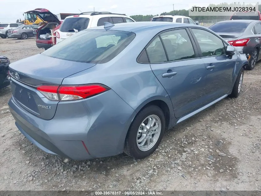 2021 Toyota Corolla Hybrid Le VIN: JTDEAMDE9MJ028394 Lot: 39578317