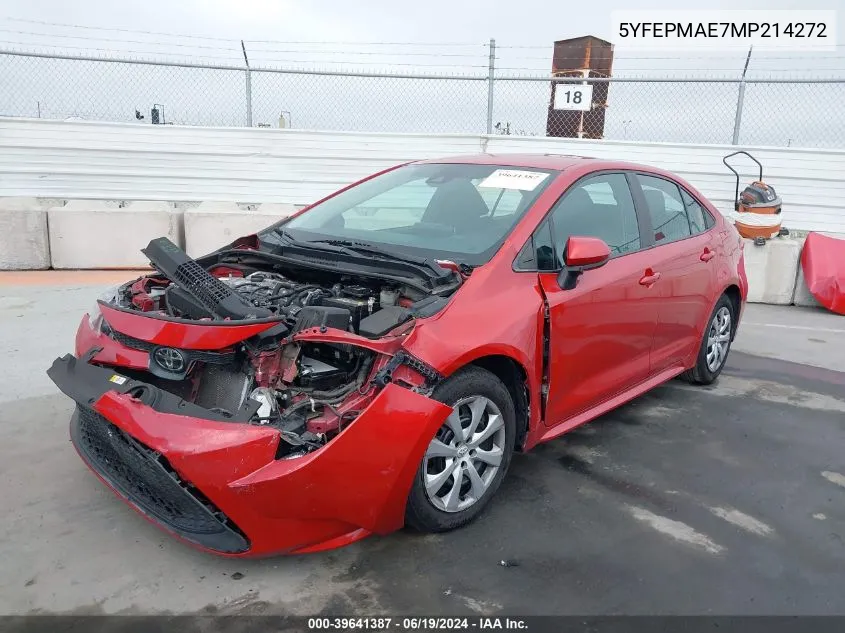 2021 Toyota Corolla Le VIN: 5YFEPMAE7MP214272 Lot: 39641387