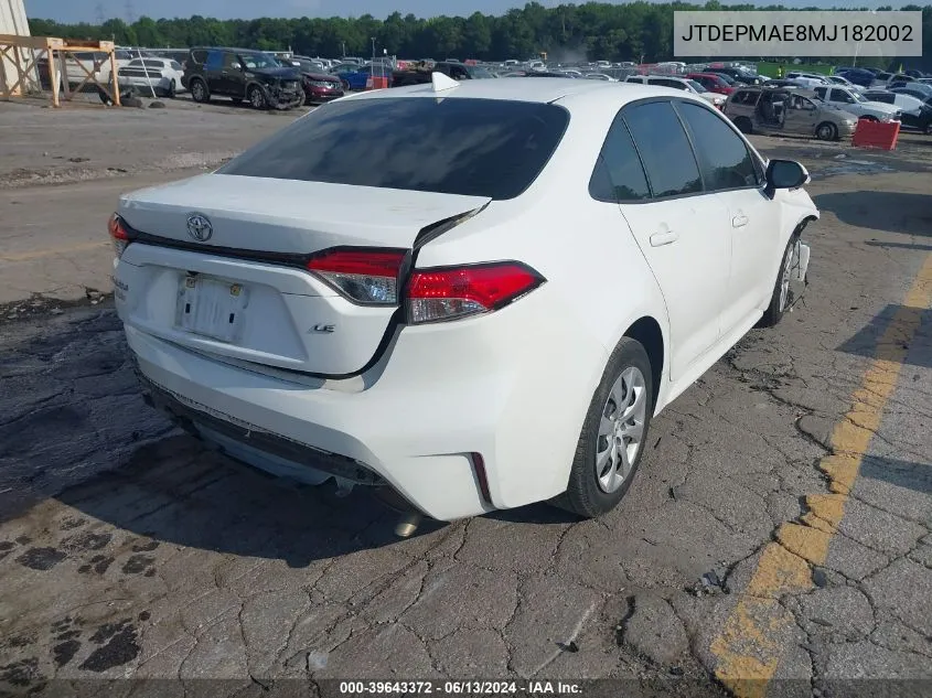 2021 Toyota Corolla Le VIN: JTDEPMAE8MJ182002 Lot: 39643372