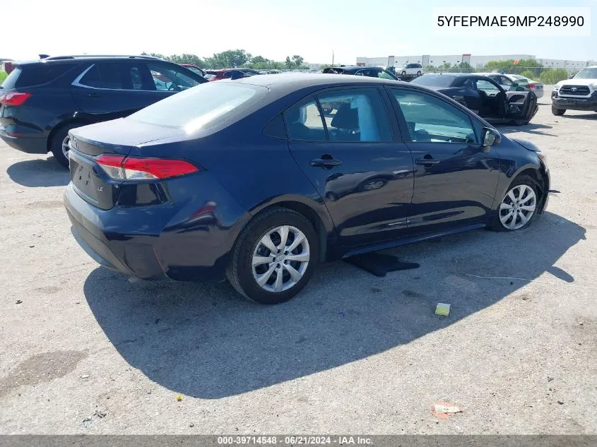 2021 Toyota Corolla Le VIN: 5YFEPMAE9MP248990 Lot: 39714548