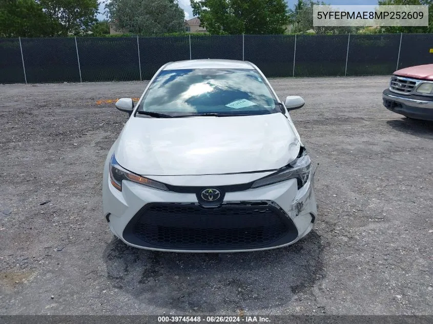 2021 Toyota Corolla Le VIN: 5YFEPMAE8MP252609 Lot: 39745448