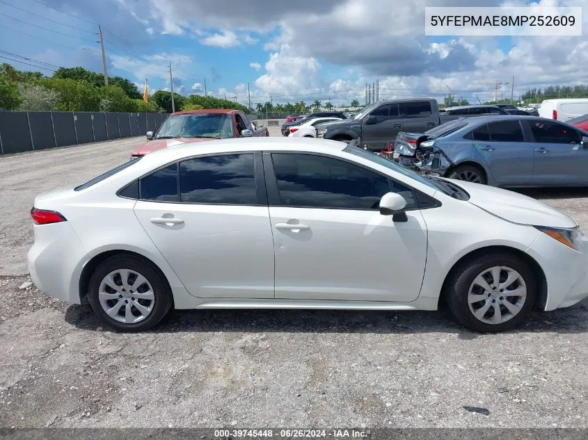 2021 Toyota Corolla Le VIN: 5YFEPMAE8MP252609 Lot: 39745448