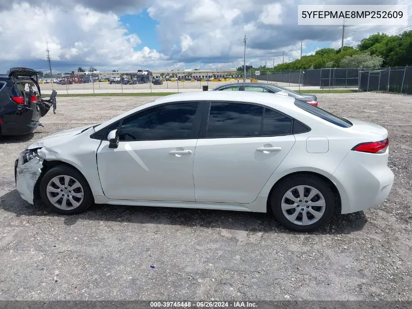 2021 Toyota Corolla Le VIN: 5YFEPMAE8MP252609 Lot: 39745448