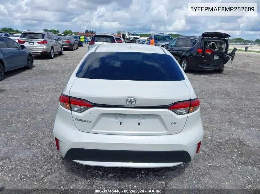 2021 Toyota Corolla Le VIN: 5YFEPMAE8MP252609 Lot: 39745448