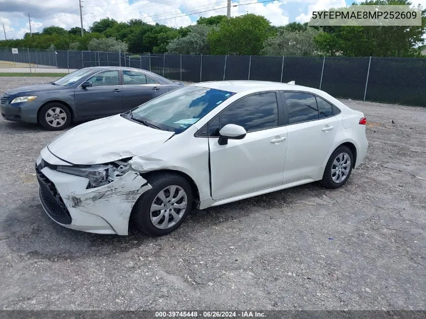 2021 Toyota Corolla Le VIN: 5YFEPMAE8MP252609 Lot: 39745448