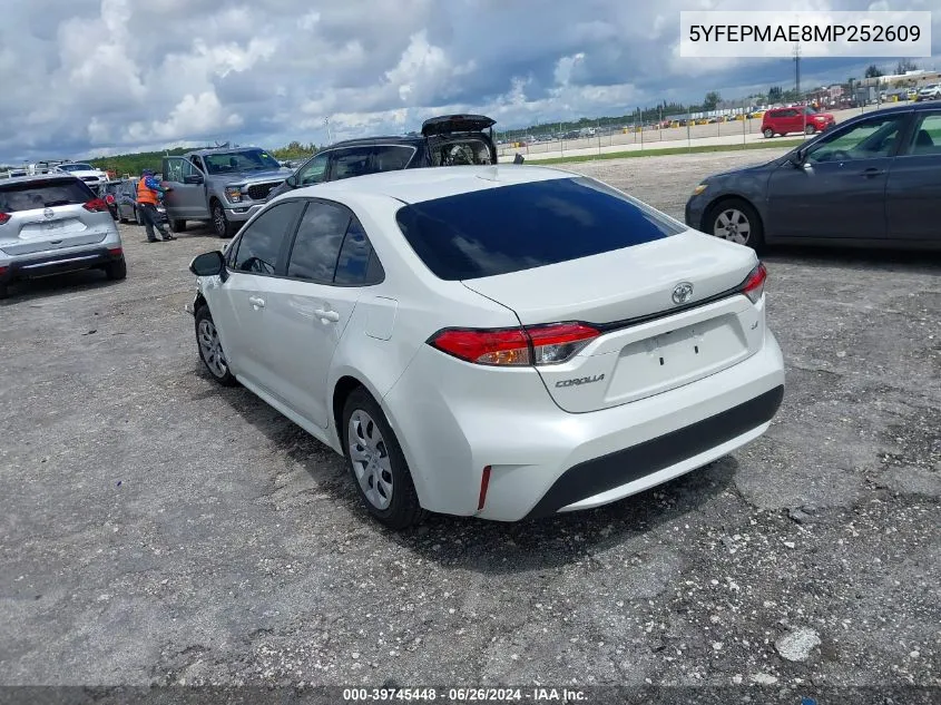 2021 Toyota Corolla Le VIN: 5YFEPMAE8MP252609 Lot: 39745448