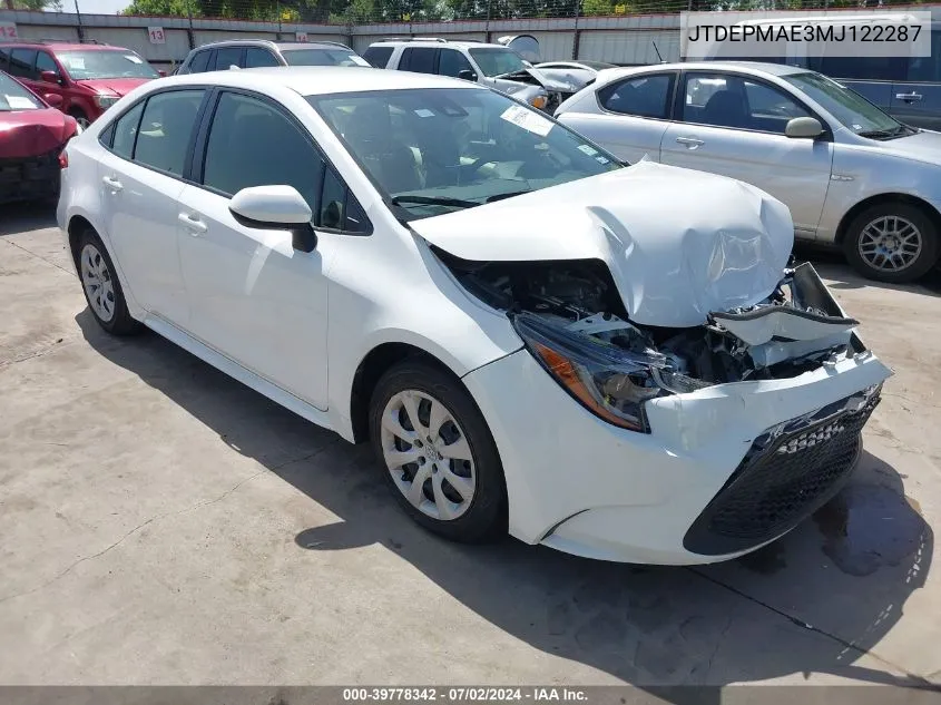 2021 Toyota Corolla Le VIN: JTDEPMAE3MJ122287 Lot: 39778342