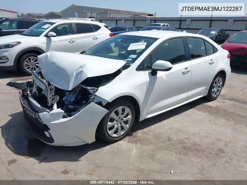 2021 Toyota Corolla Le VIN: JTDEPMAE3MJ122287 Lot: 39778342